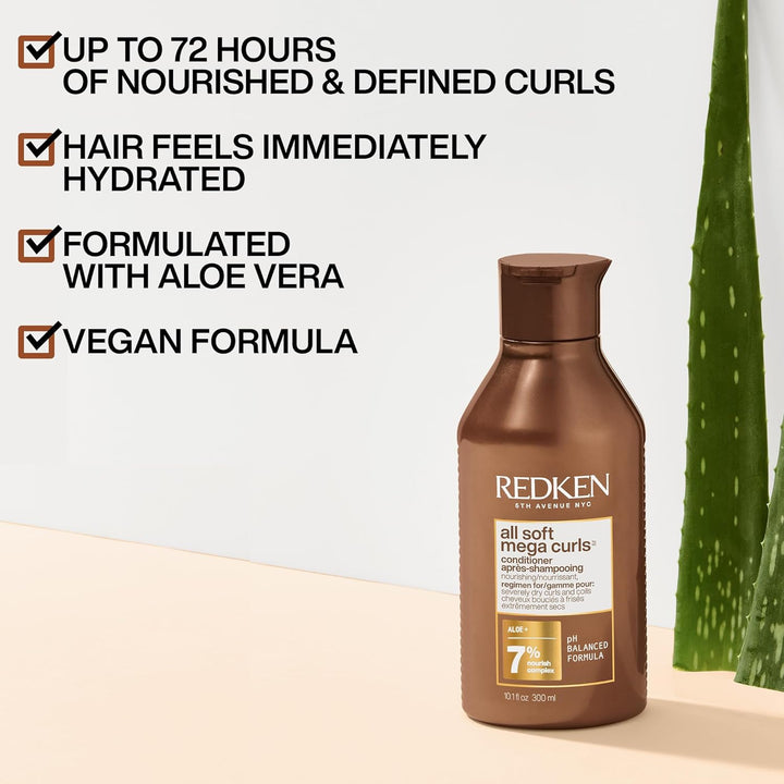 Redken All Soft Mega Curls Conditioner | for Extremely Dry Hair | for Curly & Coily Hair | Nourishes & Softens Severely Dry Hair | with Aloe Vera