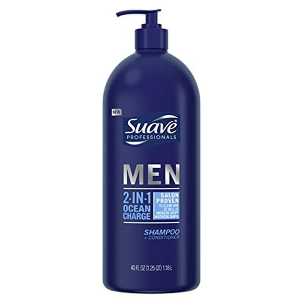 Suave Professionals Men 2-In-1 Shampoo & Conditioner, Ocean Charge, 40 Ounce Pump Bottle