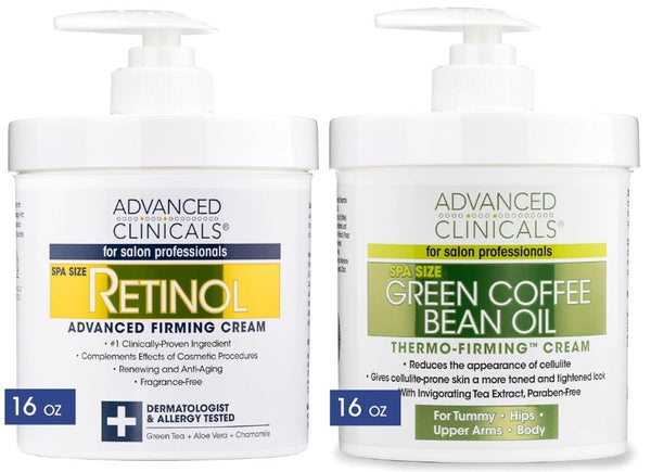 Advanced Clinicals Retinol Body Cream + Green Coffee Bean Oil Slim & Tighten Body Lotion Moisturizer Skin Care Set, anti Aging Firming & Tightening Dry Skin Rescue Face & Body Cream Set, 2-Pack